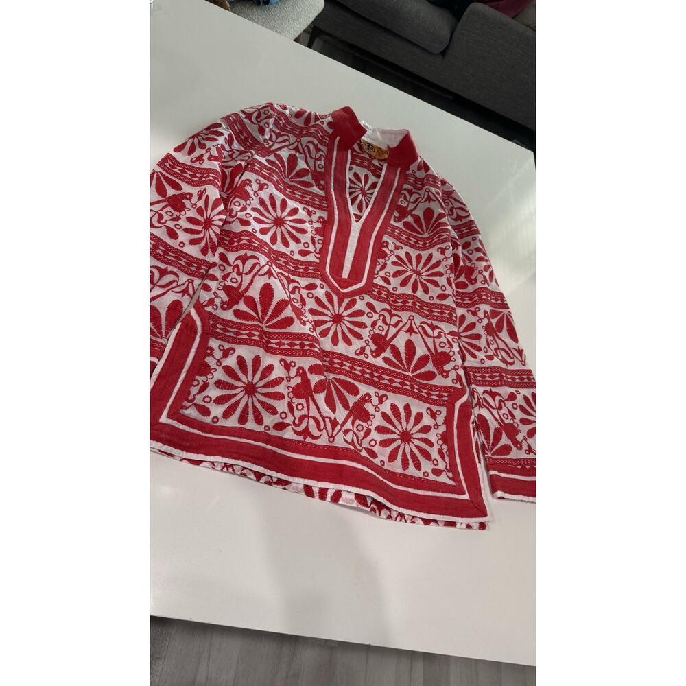 Tory Burch Jayne Red & White Embroidered Tunic – Size 6 – 100% Cotton Boho Chic